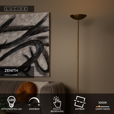 Lucide ZENITH - Stehlampe - Ø 25,4 cm - LED Dim. - 1x20W 3000K - Mattes Gold / Messing